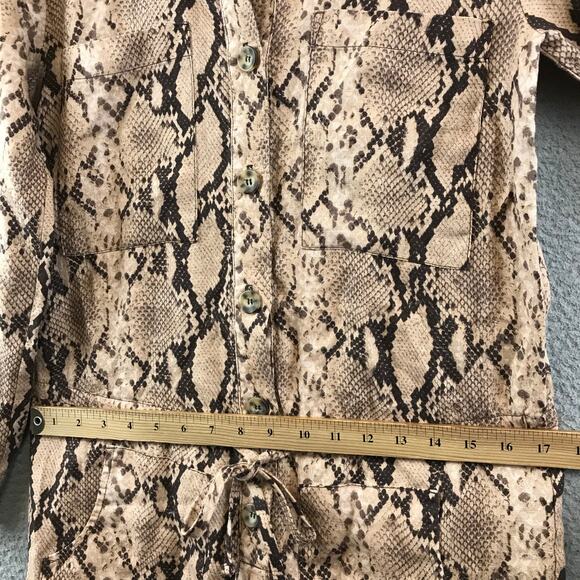 ENZA‎ COSTA Jumpsuit Womens 1 M Brown Linen Long Sleeve Romper Python - Picture 6 of 12
